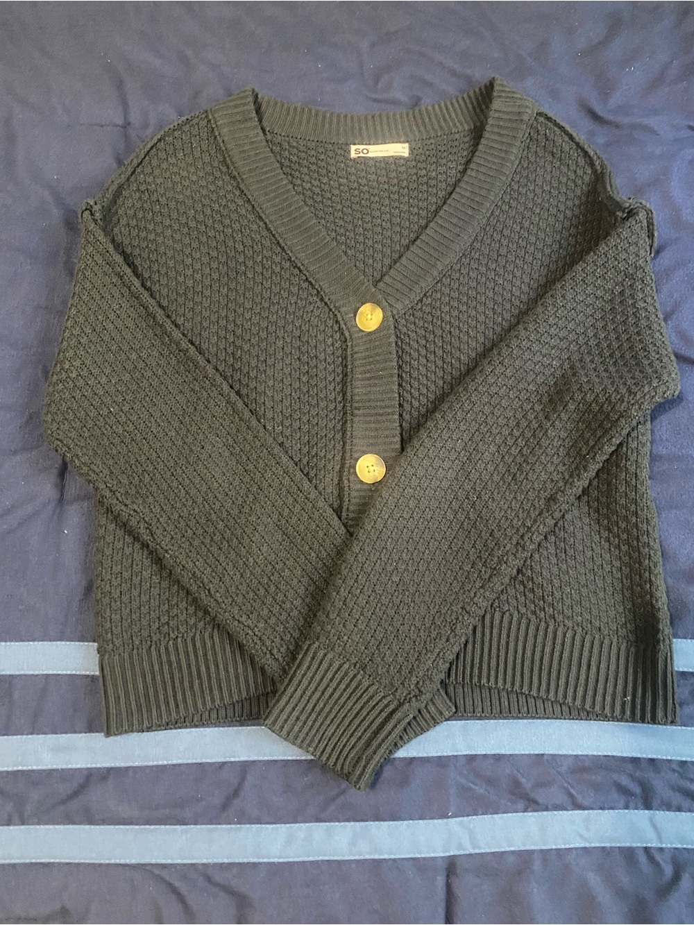 SO Olive Textured V-Neck Button Cardigan